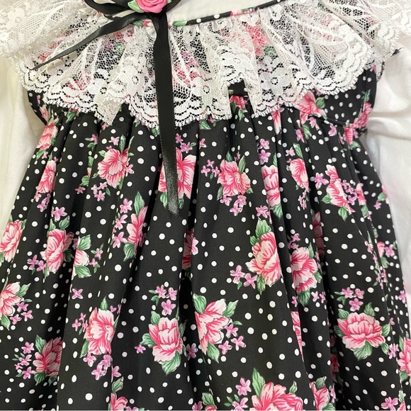 Girl’s Vintage MiniWorld Floral Polka Dot Pinafore Dress 4T Party Ruffle - Picture 4 of 12